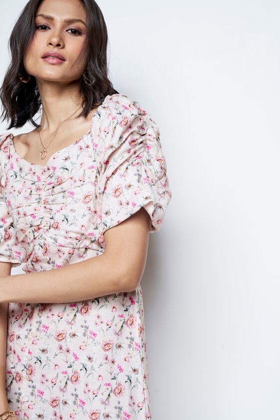 Cream And Red Floral Flared Dress, Cream, image 8